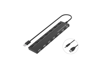 Conceptronic USB Hub - HUBBIES08B (7 Port, USB-A to 7xUSB 2.0, USB táp, fekete)