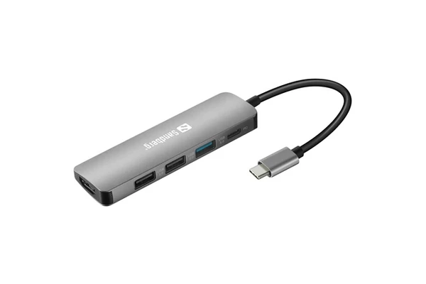 Sandberg 136-32 Notebook Dokkoló - USB-C Dock HDMI+3xUSB+PD 100W (USB-C bemenet; HDMI+USB-C+1xUSB-A3.0+2xUSB-A2.0 kimenet)