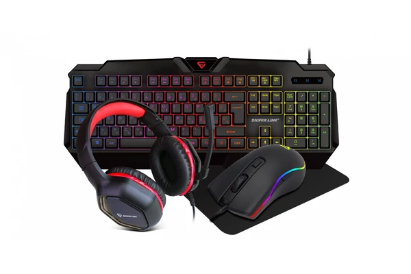 Silverline  Gaming combo szett 4in1 Billentyüzet, Egér, Egérpad, Fejhallgató 