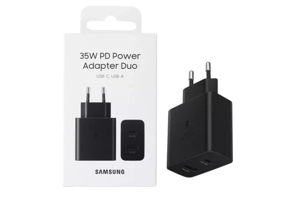 SAMSUNG hálózati töltő USB+Type-C aljzat (5V/3A, 35W, PD gyorstöltő 3.0) FEKETE