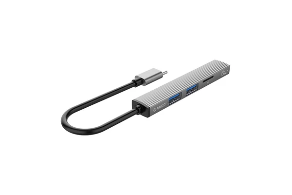 Orico USB3.0 Hub - AH-12F-GY /10/ (4 port, Bemenet: USB-C, Kimenet: 1xUSB-A 3.0, 2xUSB-A 2.0, TF kártyaolvasó, ezüst)