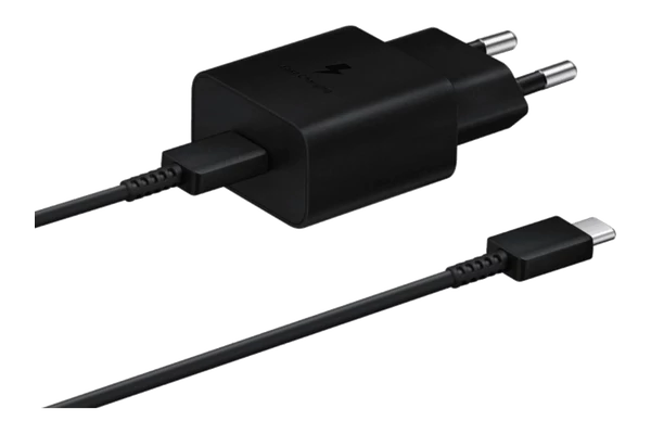 SAMSUNG hálózati töltő Type-C aljzat (5V/3A, 45W, PD gyorstöltő + Type-C kábel, 180cm) FEKETE