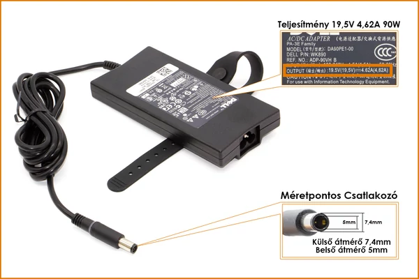 Dell PA-3E 19.5V 4.62A 90W gyári új töltő (CM889, 0CM889)