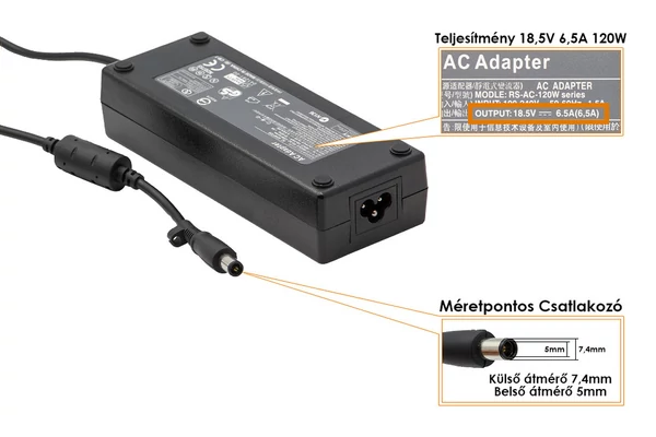 HP 18.5V 6.5A 120W (center pin) helyettesítő új töltő (PA-1121-02HC, PPP016L)