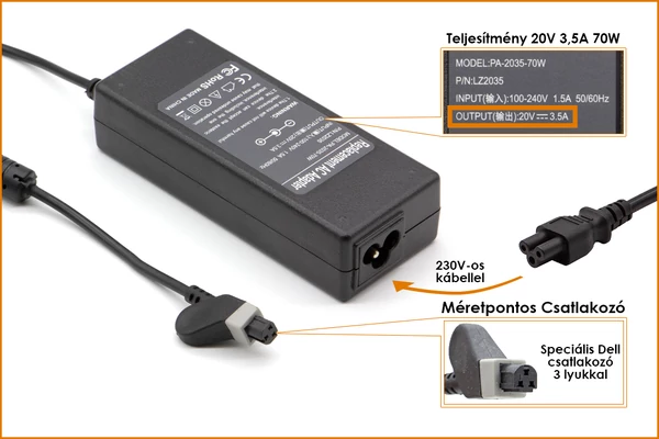 Dell PA-6 20V 3.5A 70W helyettesítő új töltő (6G356, ADP-70EB)