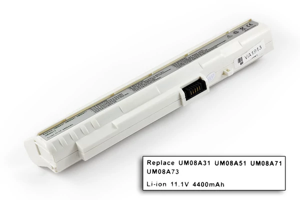 Acer Aspire ONE A110, A150, ZG5 helyettesítő új 6 cellás 4400mAh fehér akkumulátor (UM08A71)