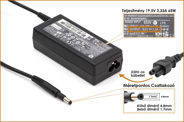 HP Compaq 19.5V 3.33A 65W gyári új töltő, 693715-001
