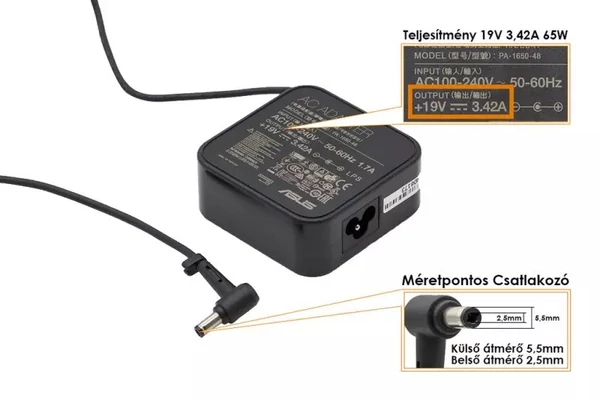 Asus 19V 3.42A 65W gyári új töltő (PA-1650-48, 0A001-00049400)