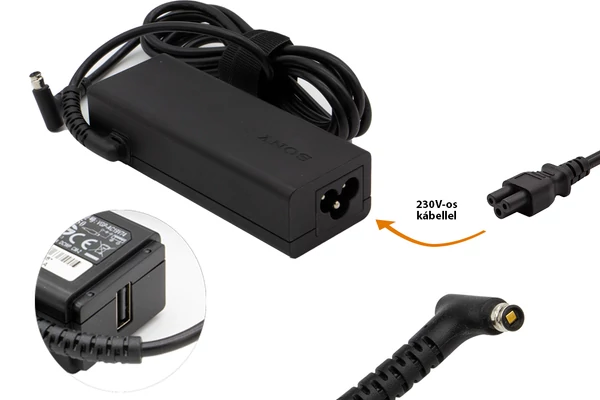Sony Vaio Tap 11 (SVT112*), Fit13A (SVF13N*) 19.5V 2A 39W gyári új tablet töltő USB porttal (VGP-AC19V74)