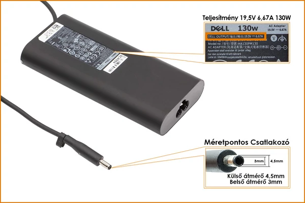Dell 19.5V 6.7A 130W gyári új töltő (4,5mmx3mm) (06TTY6, RN7NW)