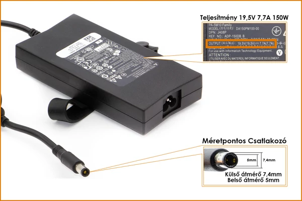 Dell 19,5V 7,7A 150W gyári új laptop töltő (0J408P, J408P)