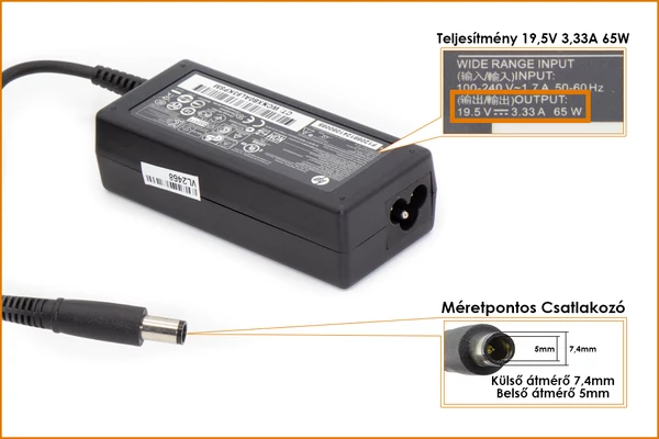 HP Compaq ED494AA 19.5V 3.33A 65W center-pin, középső tüskés gyári új töltő (391172-001, 391172-001)