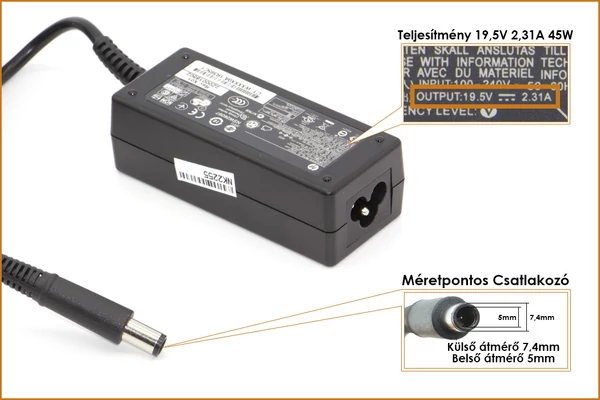 HP Compaq 19.5V 2.31A 45W center-pin, középső tüskés gyári új töltő (744481-003, 744893-001)