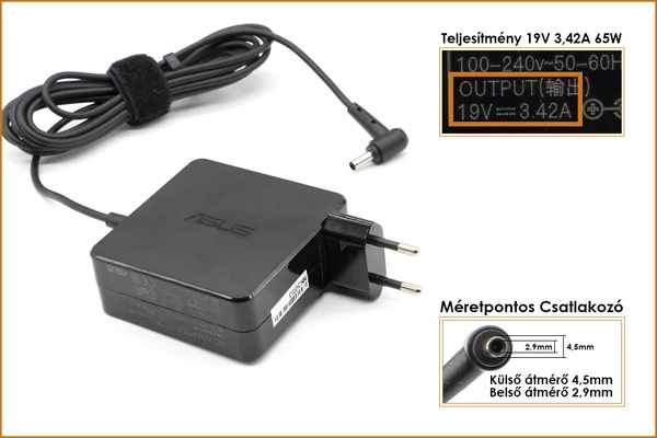 Asus 19V 3.42A 65W gyári új töltő, PA-1650-48, (csatlakozó átmérő: 4,5mm/2,9mm)