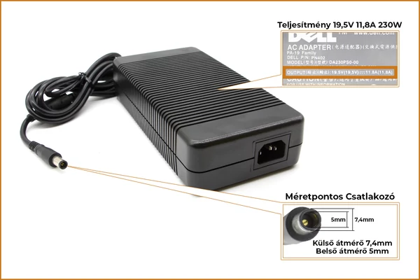 Dell PA-19 PN402 DA230PS0-00 19.5V 11.8A 230W gyári új töltő