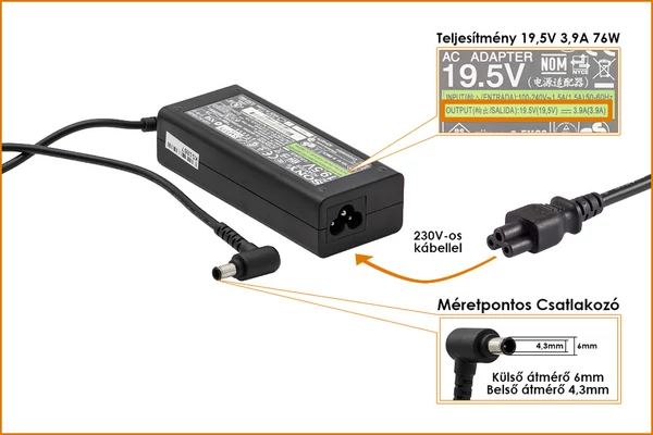 Sony 19.5V 3.9A 76W gyári új töltő (VGP-AC19V37)