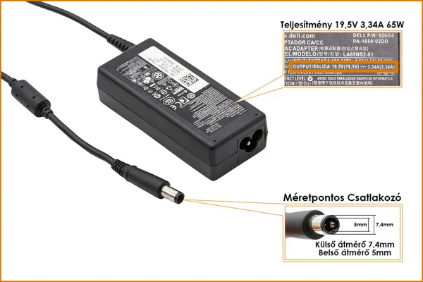 Dell PA-12 19.5V 3.34A 65W gyári új töltő, PA-12 Family (06TM1C, N6M8J)