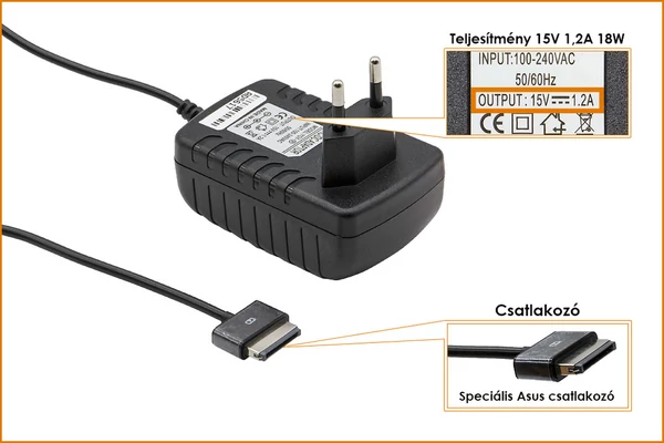 Asus EeePad Transformer TF101, TF201, SL101 15V 1.2A 18W helyettesítő új töltő