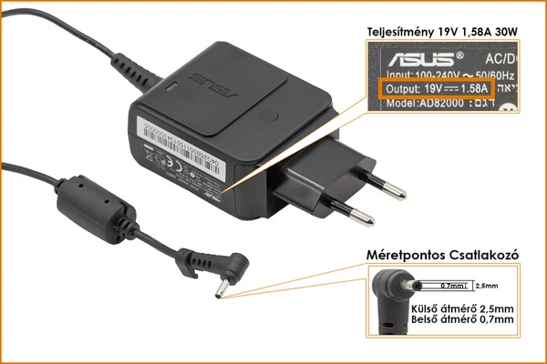 Asus EEEPC 19V 1.58A 30W gyári új töltő (04G26B001150, EXA1004EH, 30W18V)