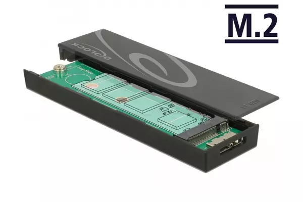 Delock M.2 SSD külso ház 42 / 60 / 80 mm > SuperSpeed USB 10 Gbps (USB 3.1 Gen 2) Micro B anya