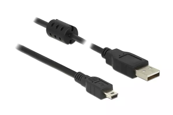 Delock USB 2.0-s kábel A-típusú csatlakozódugóval > USB 2.0 Mini-B csatlakozódugóval, 3,0 m, fekete