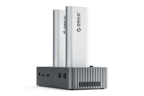 Orico M.2 SSD Dokkoló - IT28N-C-EU (2xM.2 NVMe -> USB-A/C, Max.: 8 TB, Klón funkció, Max.: 40Gbps, szürke)