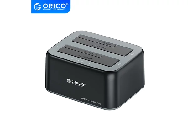 Orico HDD/SSD Dokkoló - 6829C3-C-EU-BK (2x 2,5"/3,5" HDD/SSD -> USB-A, Offline klón funkció, Max.: 36TB, fekete)