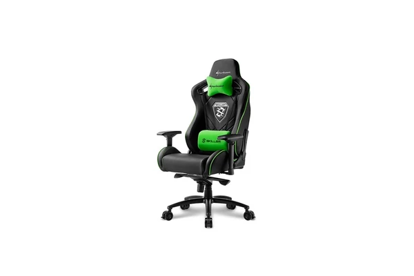 Sharkoon Gamer szék - Skiller SGS4 Black/Green (állítható háttámla/magasság; 4D kartámasz; PVC; aluminium talp; 150kg-ig
