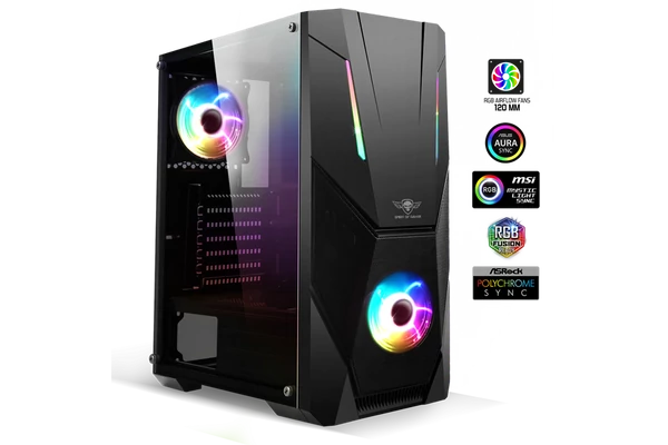 Spirit of Gamer Számítógépház - Rogue V RGB (fekete, ablakos, 8x12cm ventilátor, alsó táp,  ATX, 1xUSB3.0, 2xUSB2.0)