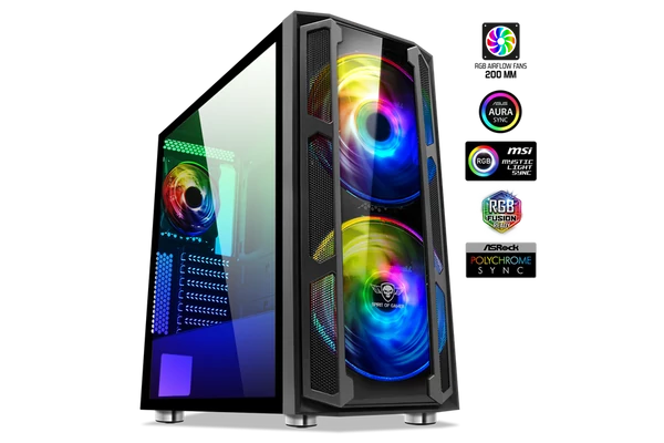 Spirit of Gamer Számítógépház - GHOST 5 RGB (fekete, ablakos, 2x20cm, 4x12cm ventilátor, ATX, mATX, 2xUSB3.0, 1xUSB2.0)