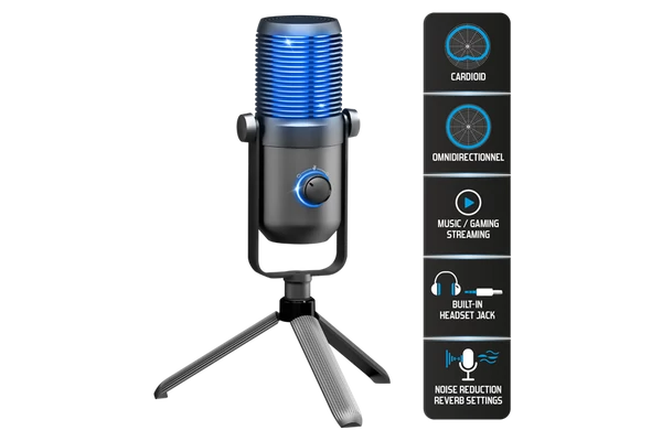 Spirit of Gamer Mikrofon - EKO 900 (USB, Cardioid, Omnidirekcionális, Beépített Jack csatlakozó, zajszűrés, fekete)