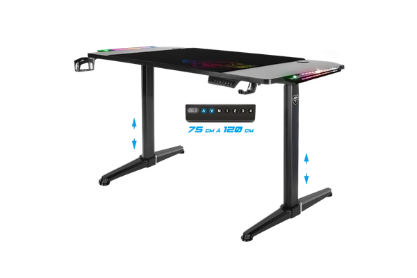 Spirit of Gamer Gamer Asztal - Headquarter 800 (MDF lap, fém lábak, fekete, RGB LED háttérvilágítás, 140 x 60 x 1,6 cm)