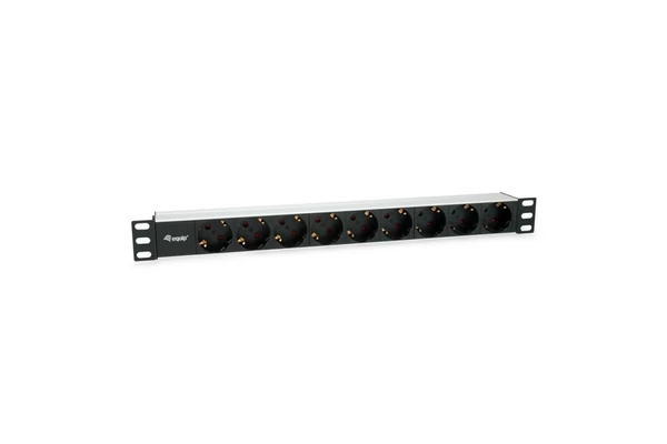 Equip Hálózati Elosztó - 333292 (Schuko, 9 Schuko, Rack 1U, 1,8m kábel, aluminium, fekete)