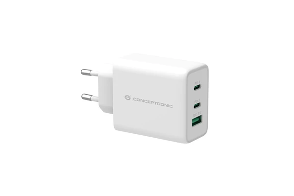 Conceptronic telefon töltő adapter - ALTHEA12W (2xUSB-C+USB-A, 65W, fehér)