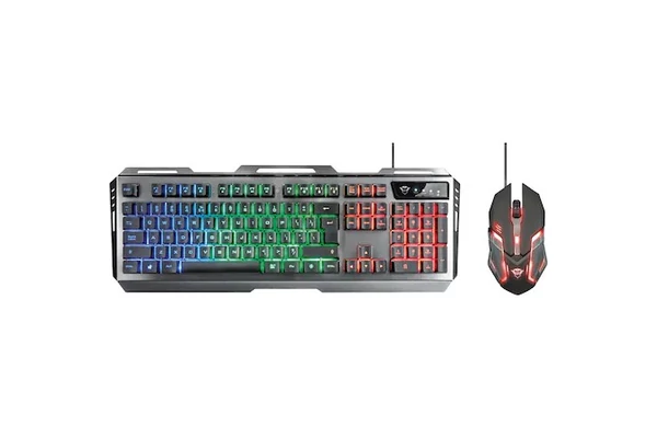 Trust GXT 845 Tural gaming készlet, billentyűzet és egér, Nemzetközi US kiosztás, Fekete